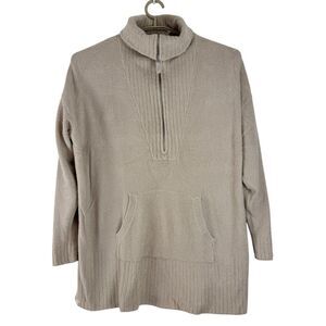 Barefoot Dreams Sweater Size 1X CozyChic Lite Half Zip Pull Over Beige Tan Tunic